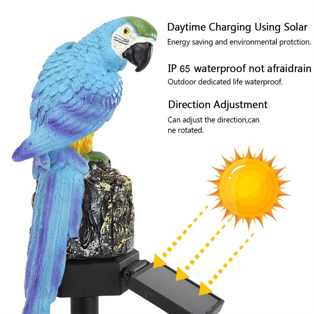 Solar parrot garden waterproof lamp — Blue color front view
