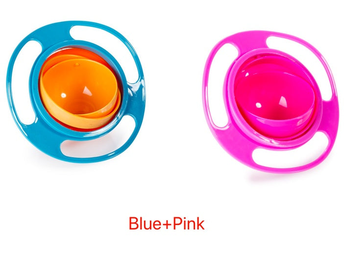 360° rotating bowl blue-pink color — spill-proof infant feeding bowl
