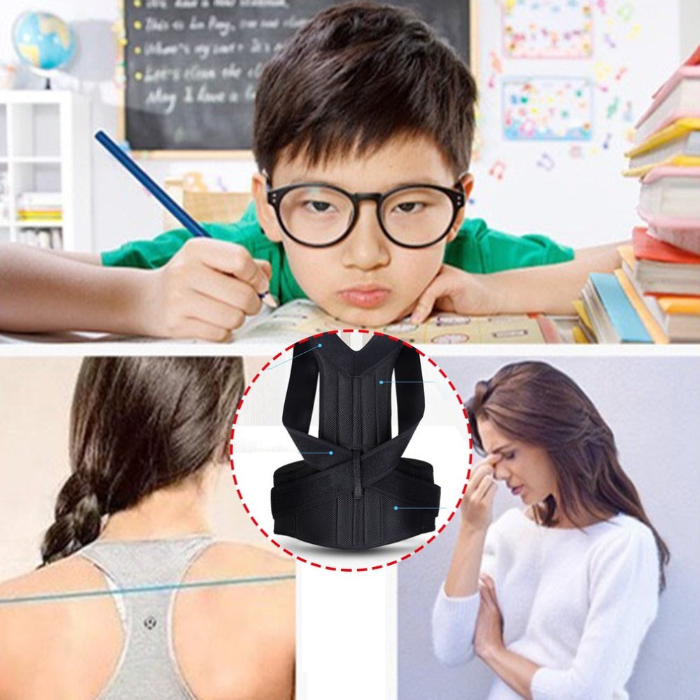 "Back brace posture corrector showing breathable sandwich mesh fabric detail"