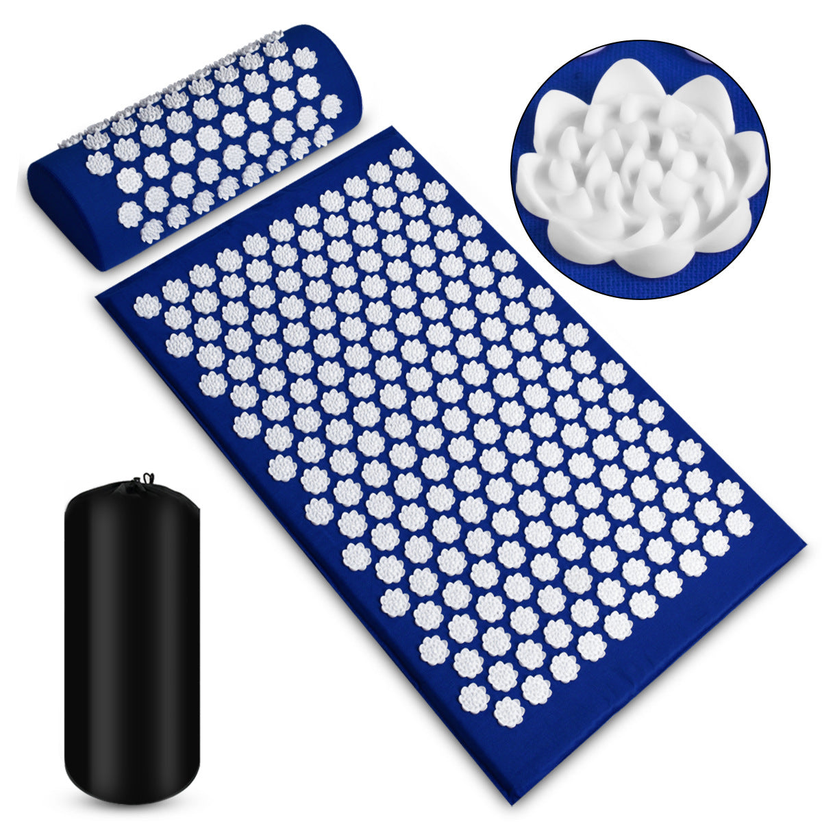 "Acupressure mat in blue — full body pressure relief mat with ergonomic pillow"