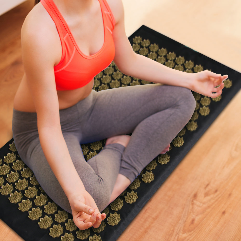 "Acupressure mat spike points close-up — precision pressure nodes for muscle tension relief"