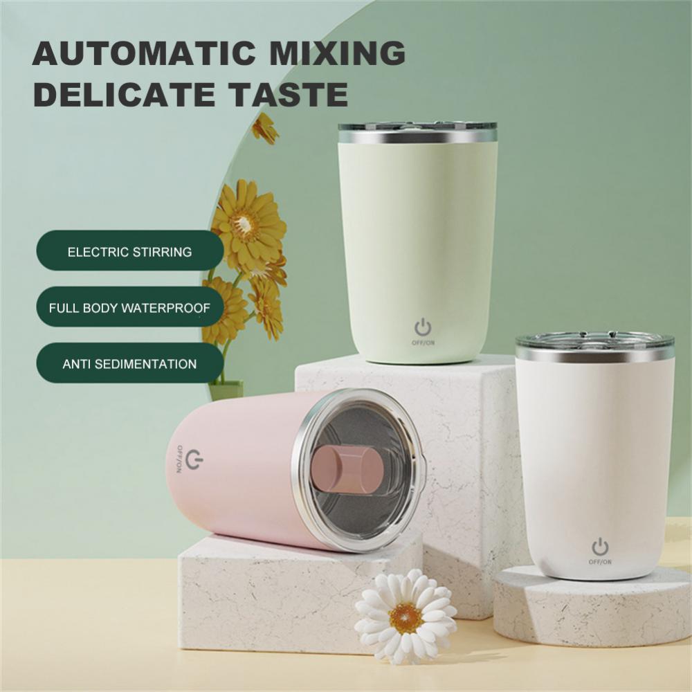 "Electric magnetic mixing cup 350ml — protein shake coffee milk tea use"