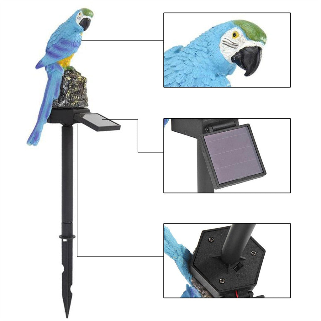 Solar garden waterproof lamp — hand-painted resin parrot detail