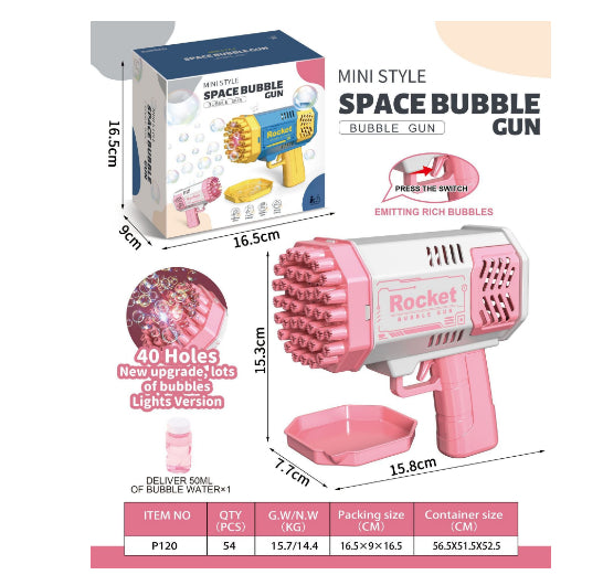 69-hole bubble rocket gun in action LED lights party toy for kids