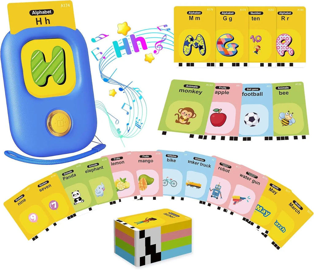 Talking flash cards product detail — compact child-friendly design with volume control