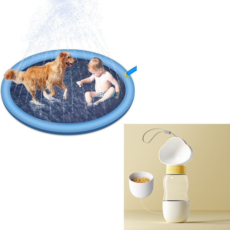 "Water spray mat Splash pad — Blue 150cm with bottle set