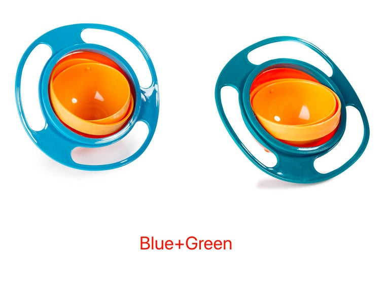 360° rotating bowl green-blue color — spill-proof baby bowl set