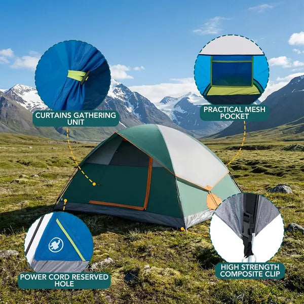"Camping tent ventilation mesh doors and side windows — full airflow dome tent"
