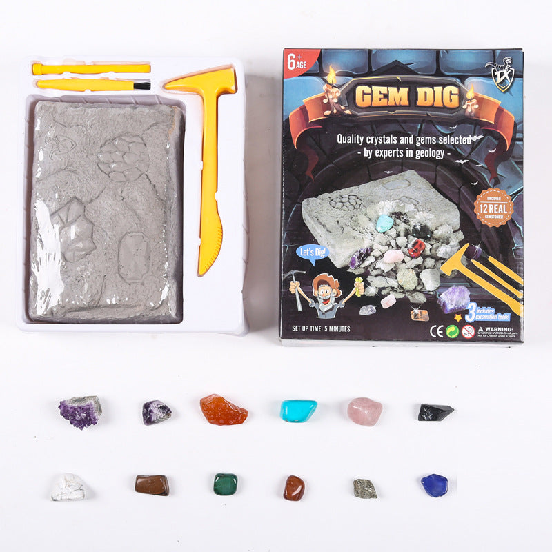 "Gem Dig STEM Kit — natural gemstones excavated from dig brick"
"Gem Dig STEM Kit — Style B classic set with mining tools"
