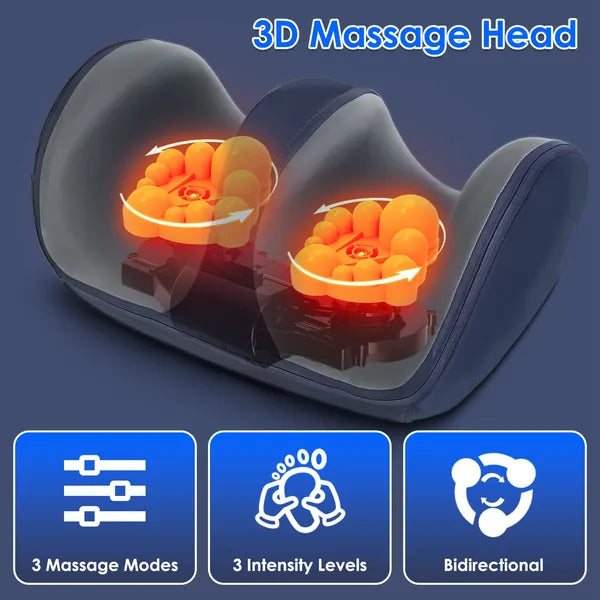 Shiatsu foot massager with LED kneading nodes and wired remote control