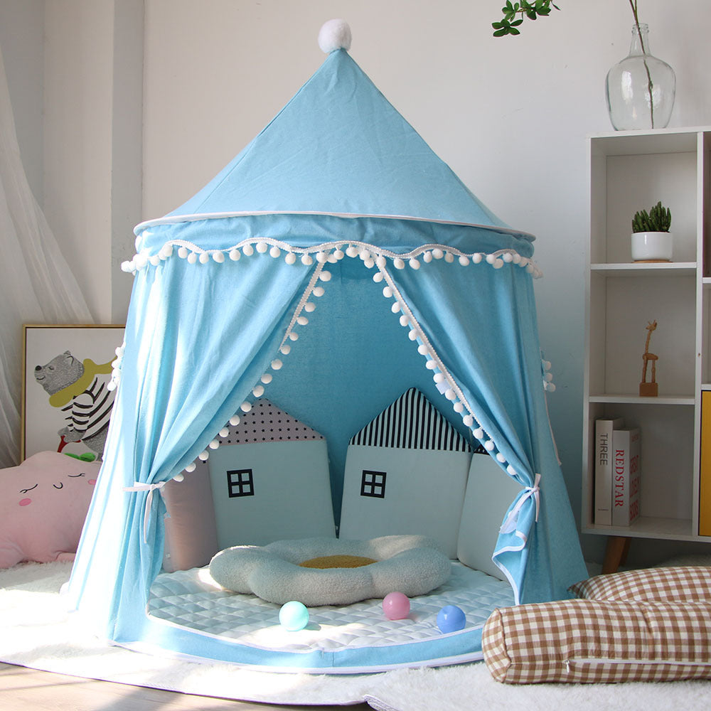 Children's Mongolian Yurt Play Tent in Sky Blue — cozy indoor playhouse for kids