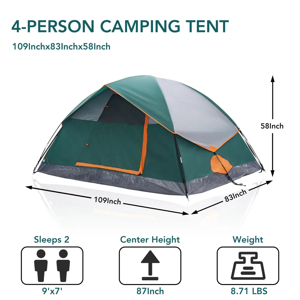 "2-4 person dome camping tent green — lightweight waterproof outdoor tent by Velora Wild"