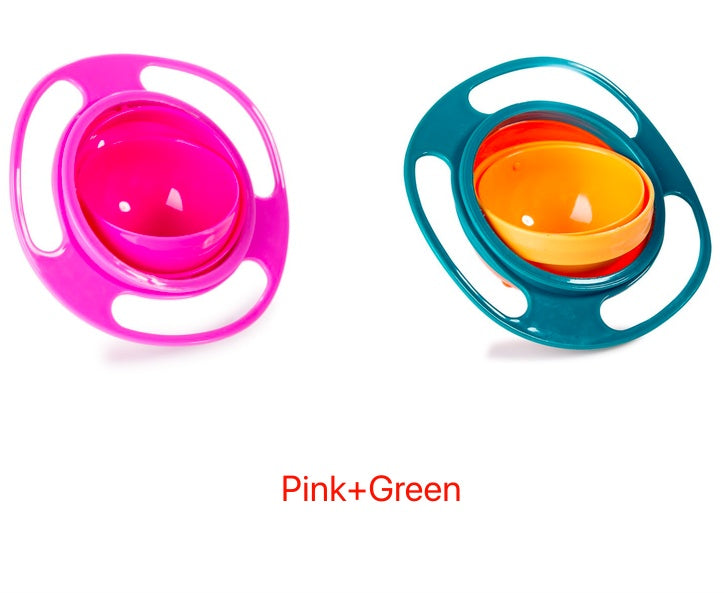 360° rotating bowl green-pink color — BPA-free toddler self-feeding bowl