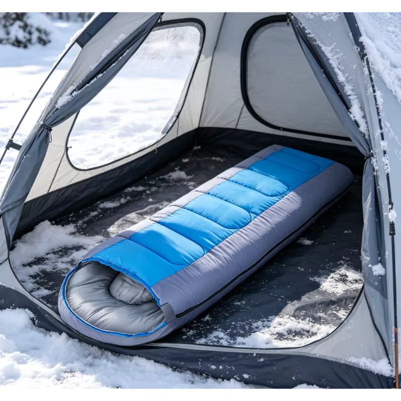 Camping sleeping bag color options — Blue, Green, Orange by Velora Wild