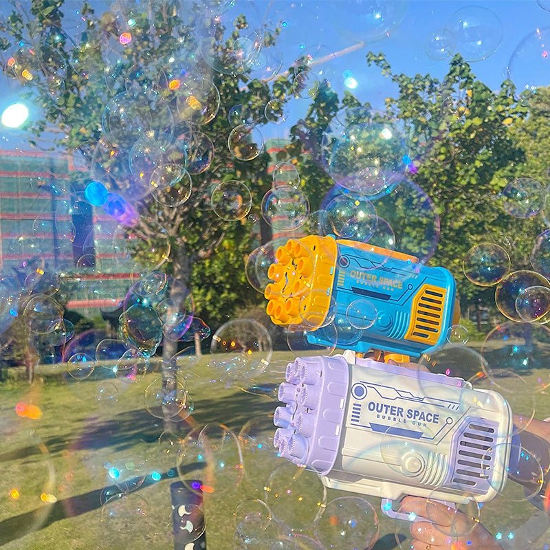 69-hole bubble rocket gun in action LED lights party toy for kids