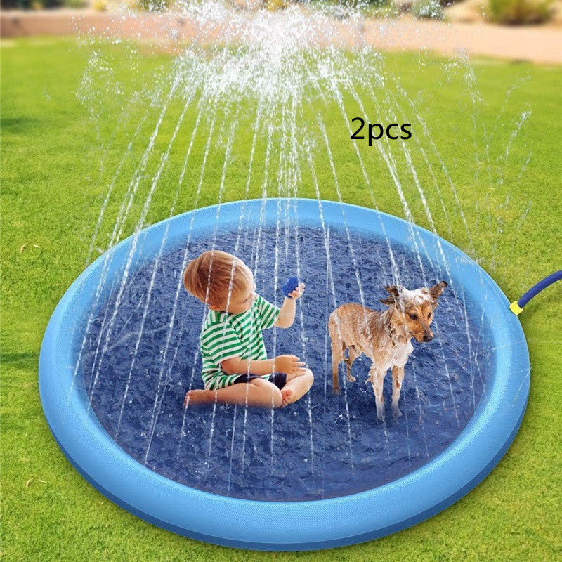 Inflatable water mat — backyard summer fun"
"Kids & pet splash pad — packaging overview"