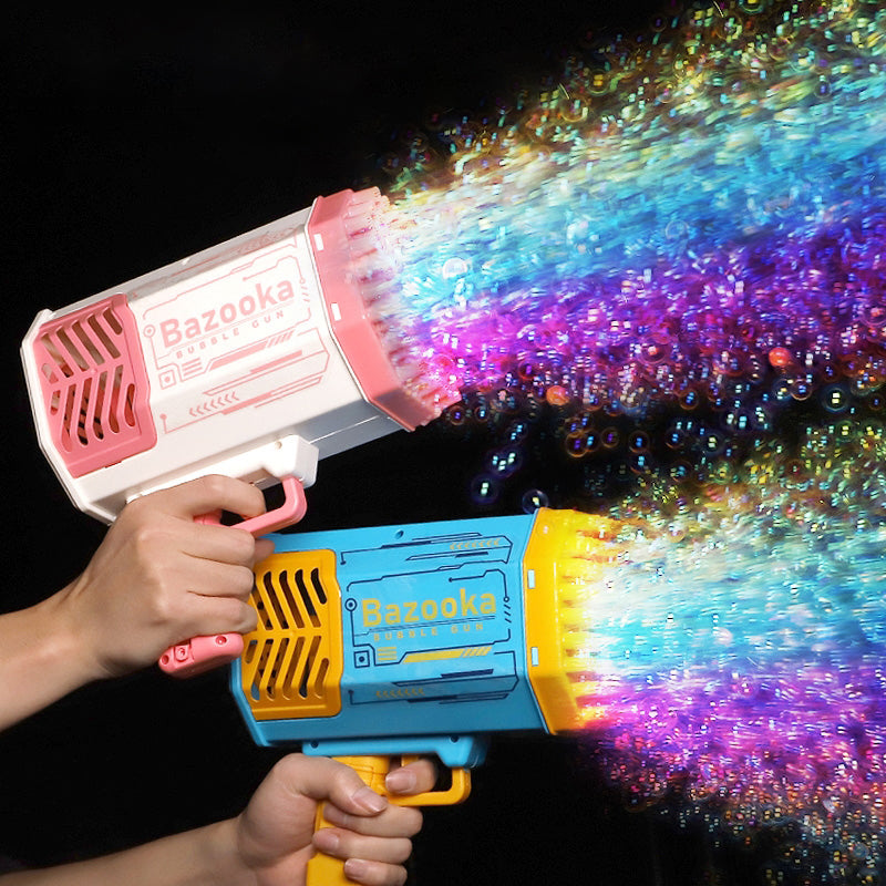 "Electric bubble blower — LED light display at night"