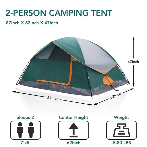 "2-person dome camping tent in Green — ultralight waterproof tent for outdoor adventures"
