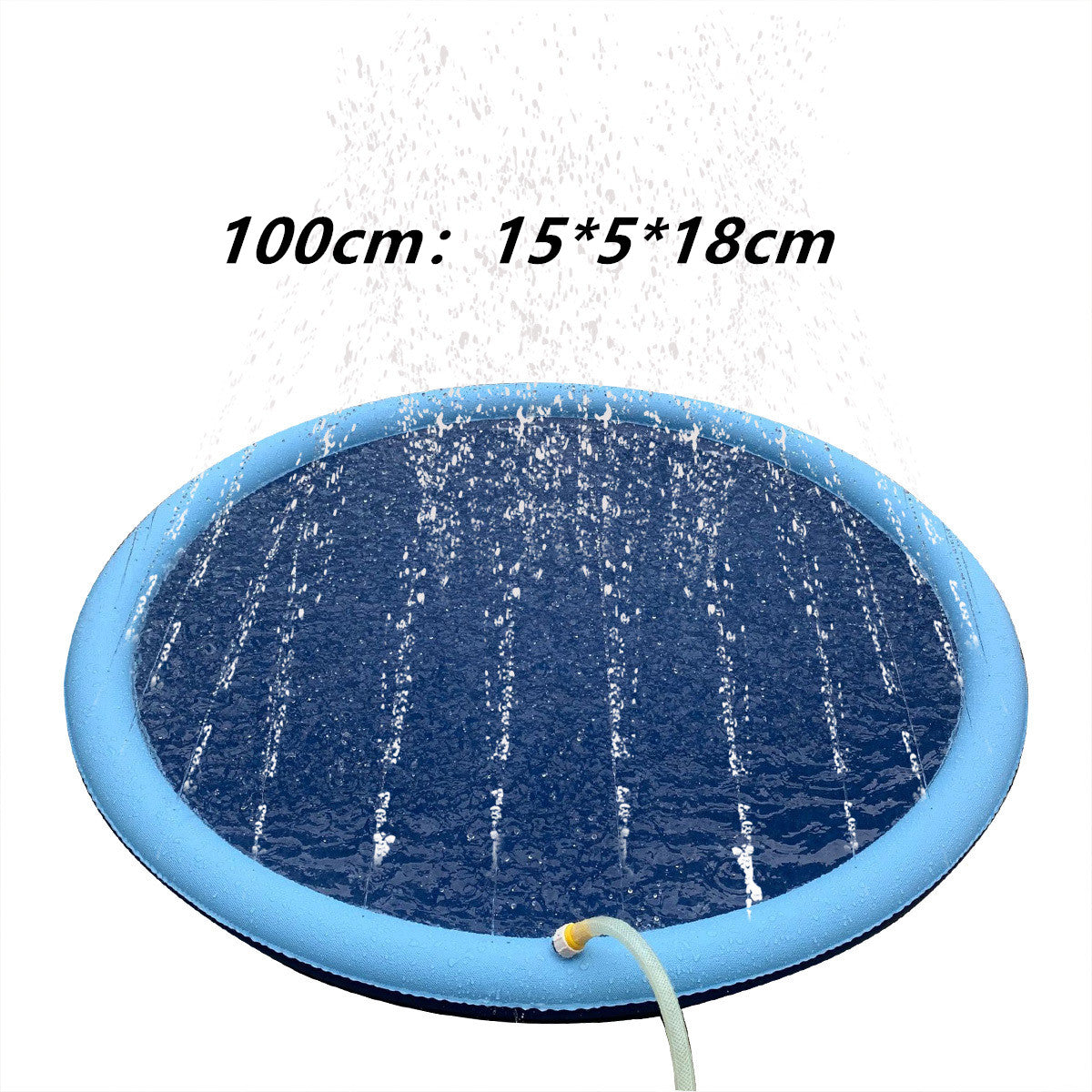 Splash pad — Blue 100cm size for small spaces — child playing in water spray
