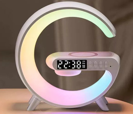 "G-Shape LED lamp — clock and alarm display"