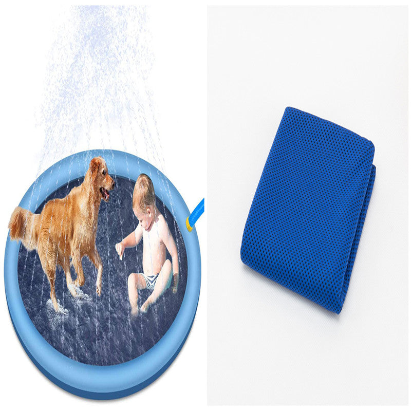 inflatable water mat  with towel — backyard summer fun for Kids & pet splash pad — packaging overview