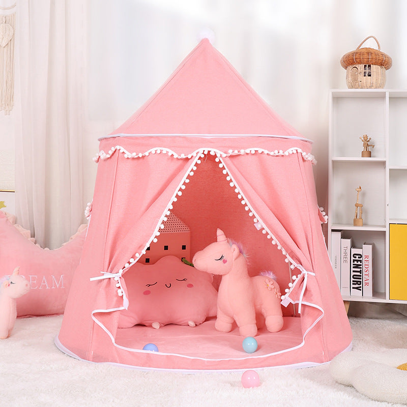 Children's Mongolian Yurt Tent in Pink Fur Ball style — cozy kids hideaway tent