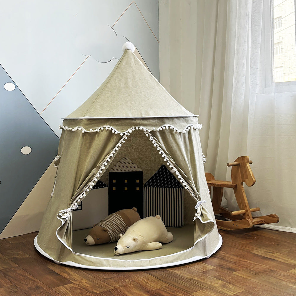 Kids Yurt Play Tent in Dark Beige — stylish indoor tent house for children
