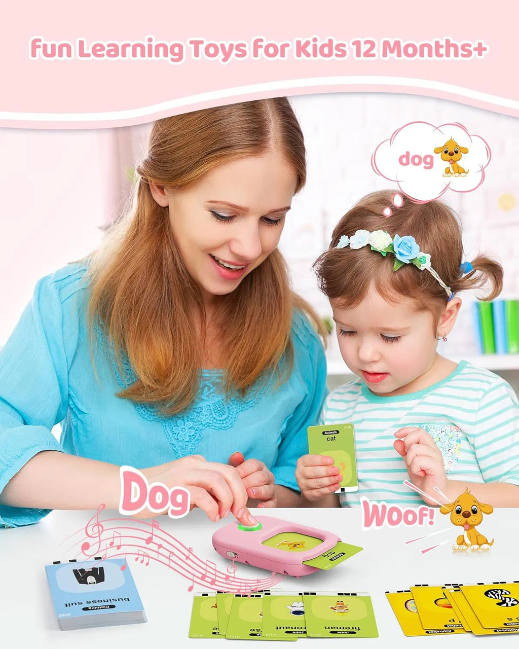 Talking Flash Cards with light-up buttons — screen-free educational toy for ages 1-4
