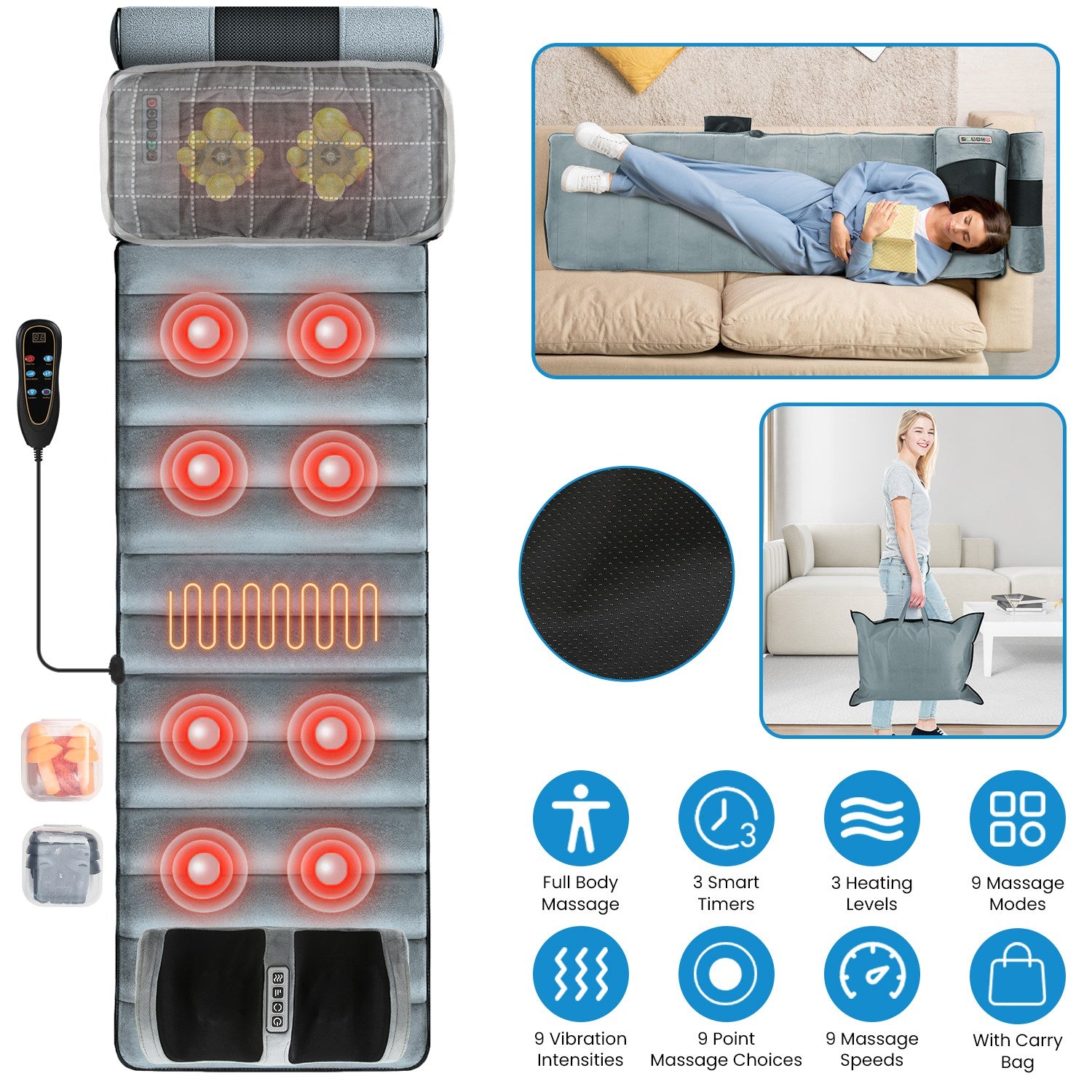 "Electric massage mat 10-point vibration — back waist lumbar heating therapy"