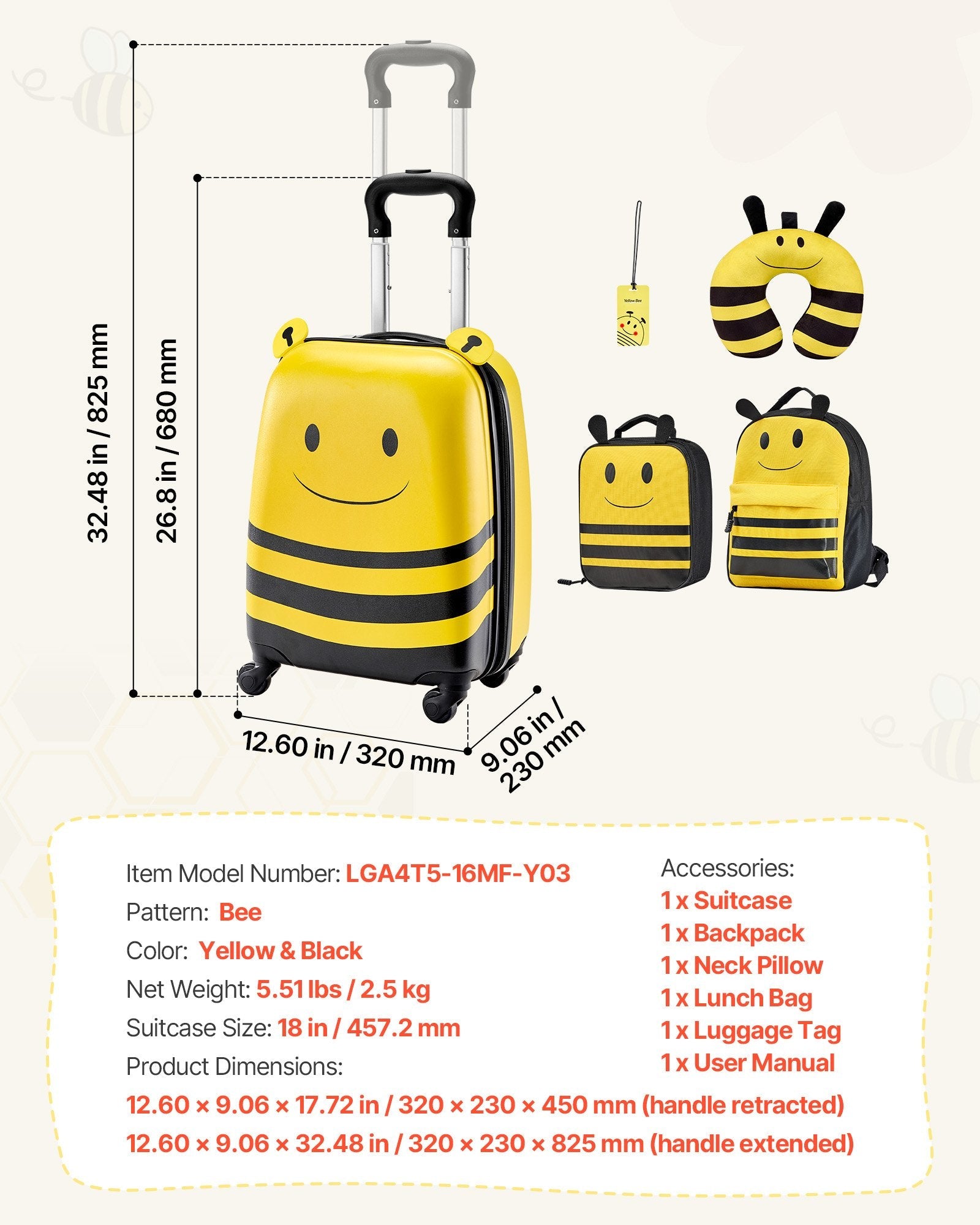 Kids 5 - Piece Luggage Set — Bee - Velora Wild