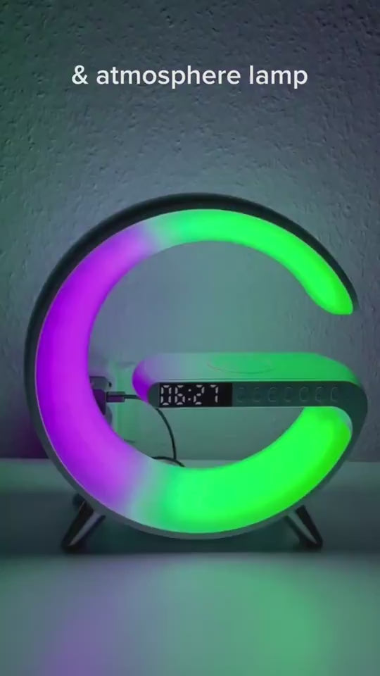 "G-Shape LED lamp — clock and alarm display— sleep light mode ambiance"
