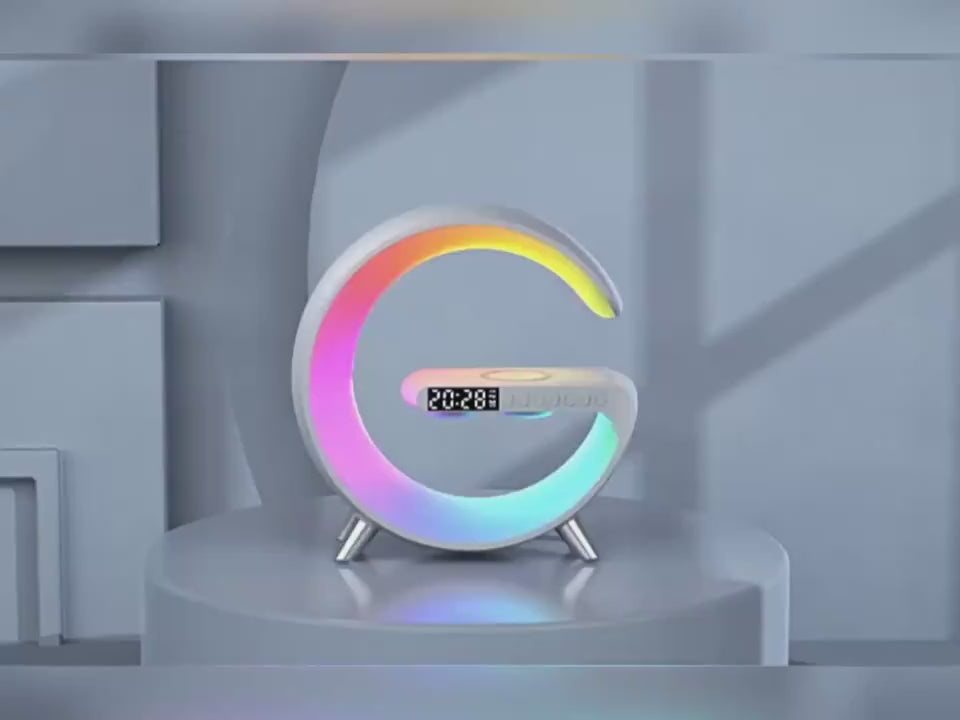 "G-Shape LED lamp — clock and alarm display— sleep light mode ambiance"