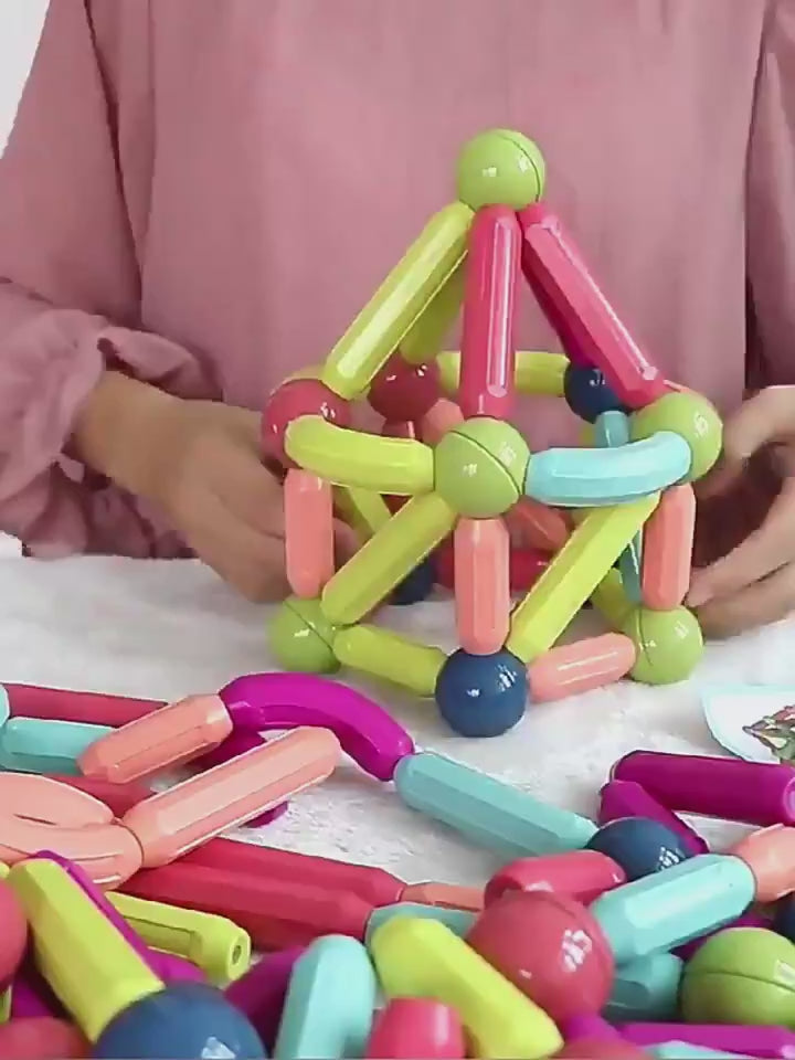 Magnetic stick blocks — 360° rotation connection detail— positive and negative pole learning