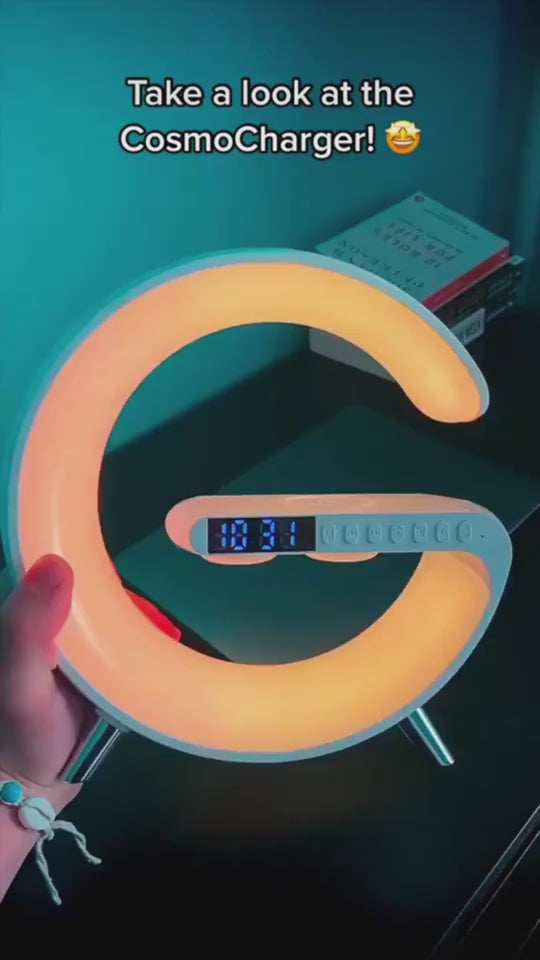 "G-Shape LED lamp — clock and alarm display— sleep light mode ambiance"