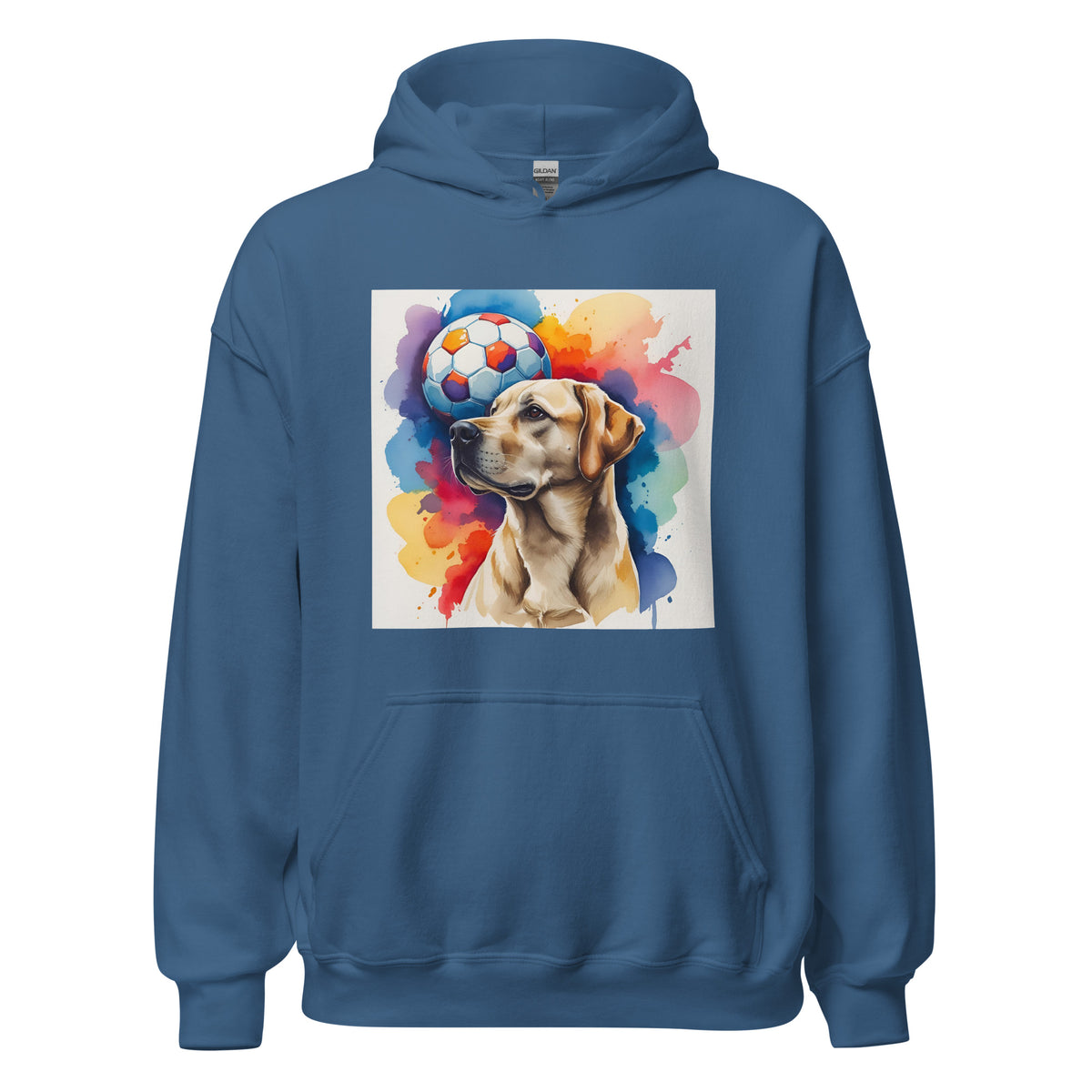 Velora Wild Golden Retriever Art Hoodie – Indigo Blue, front view