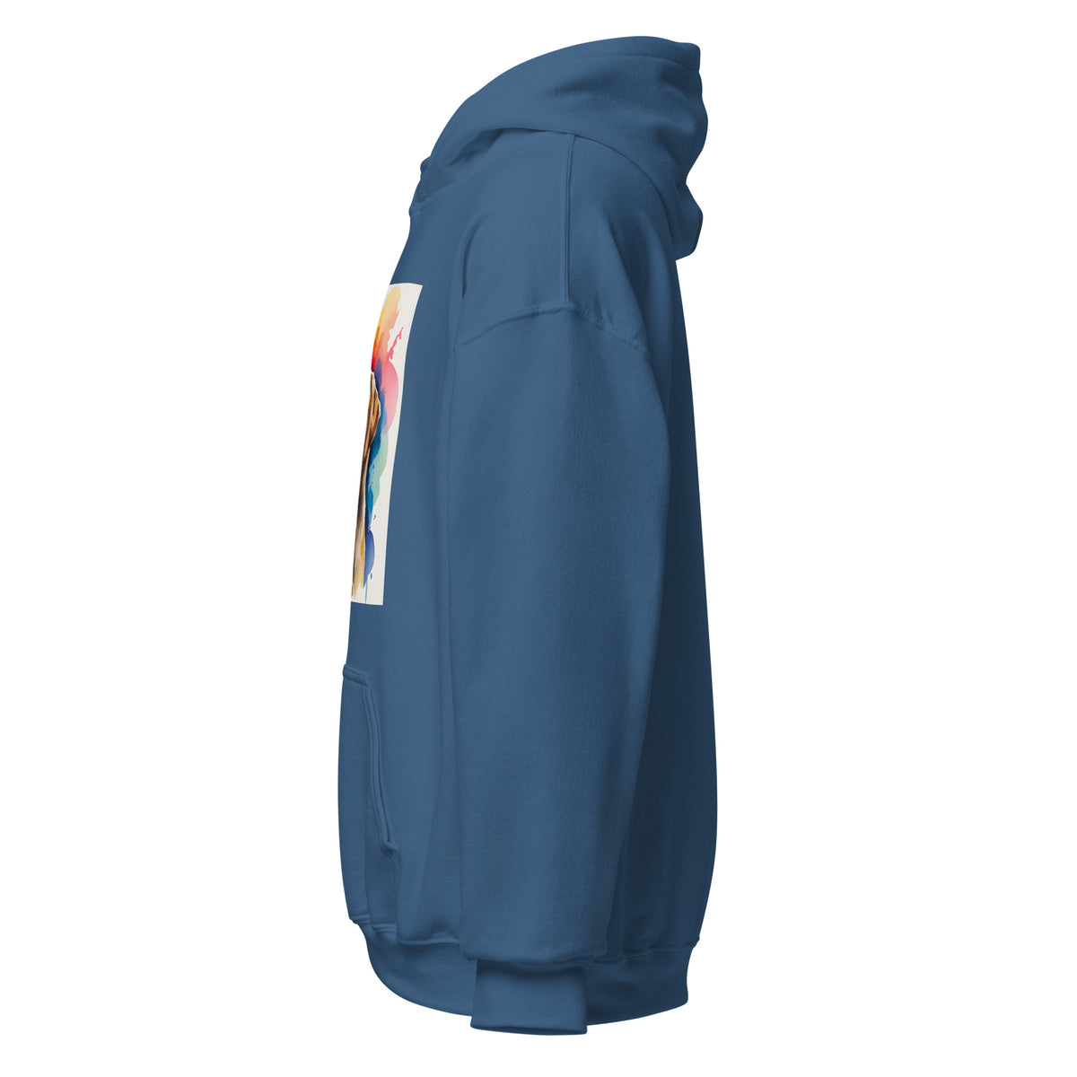 Velora Wild Golden Retriever Art Hoodie – Indigo Blue, left side view