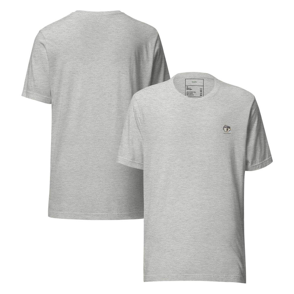 Velora Wild Wolf Spirit Unisex Tee – Athletic Heather, front and back view