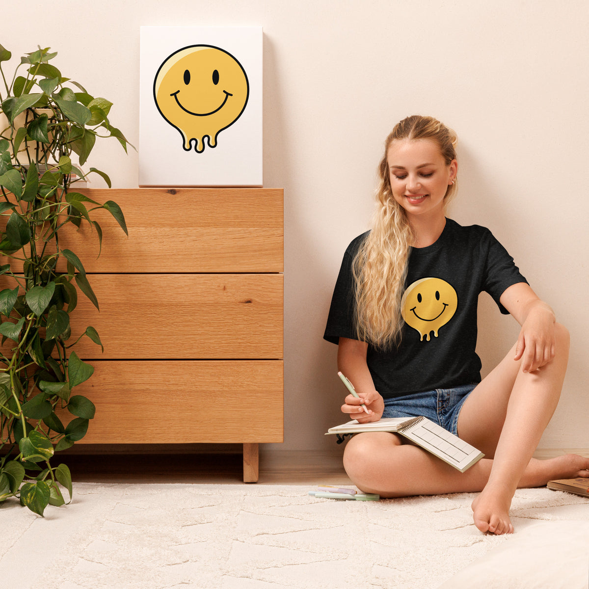 Velora Wild Wild Smile Unisex Tee – Black Heather, lifestyle front view
