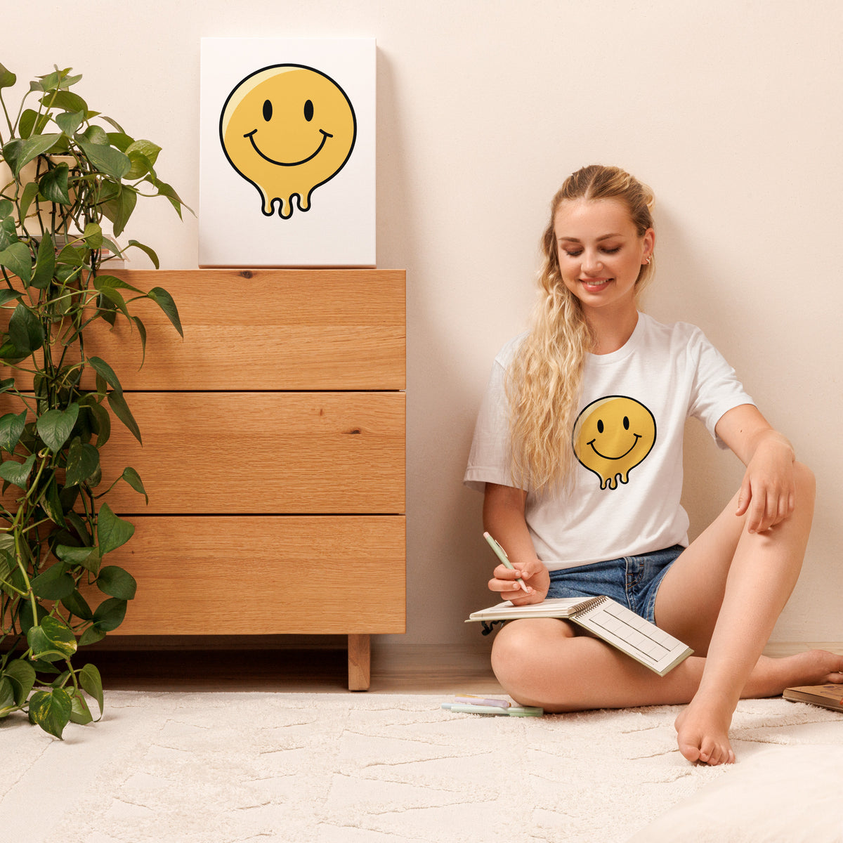 Velora Wild Wild Smile Unisex Tee – Solid White Blend, lifestyle front view
