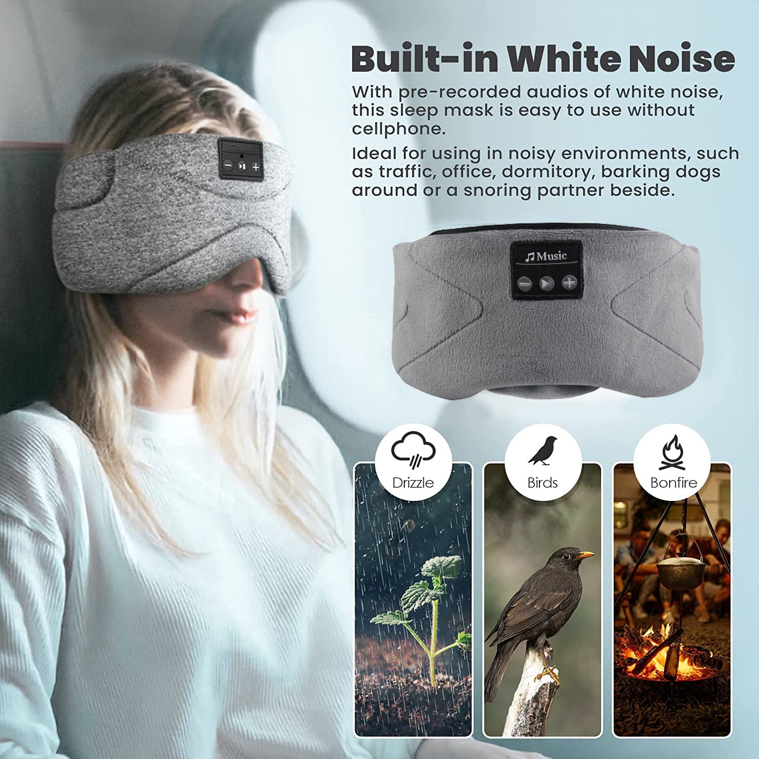 White Noise Bluetooth Sleep Eye Mask - Velora Wild